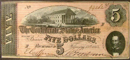 1864 Confederate States 5 dollar Note